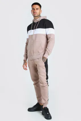 Colour Block Panel Hooded Tracksuit | boohooMAN UK