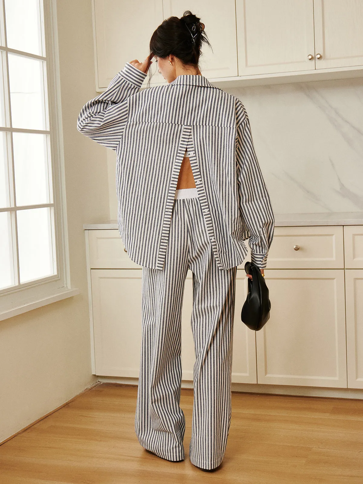 Cotton & Linen Pinstripe Loose Shirt