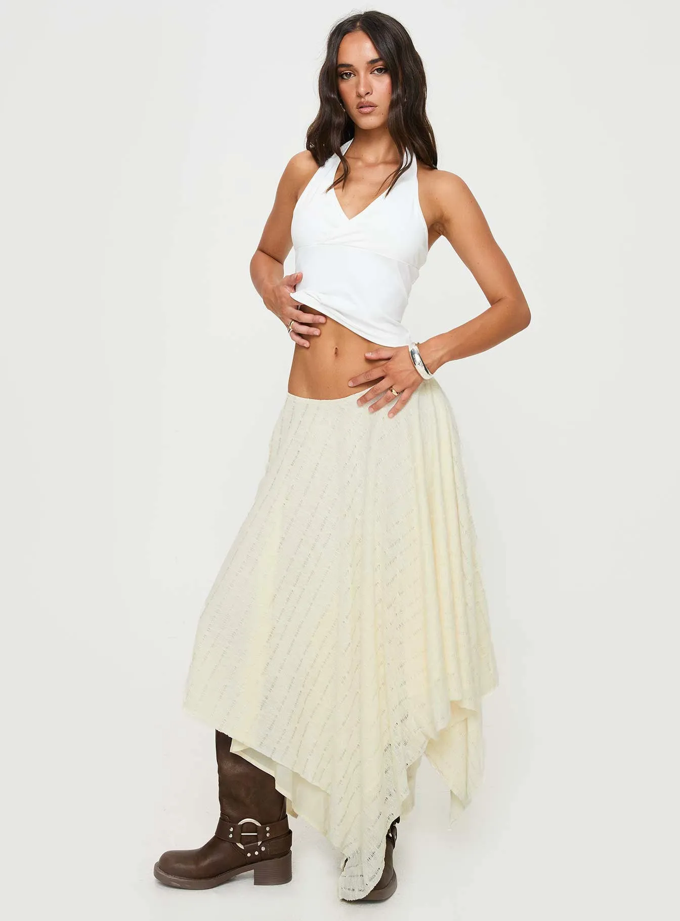 Cream Beige High Waist Pleated Textured Midi Skirt Midi-Length Falda Feminine Accordion Trendy Elegant Women's Fashion Mid-Lengt