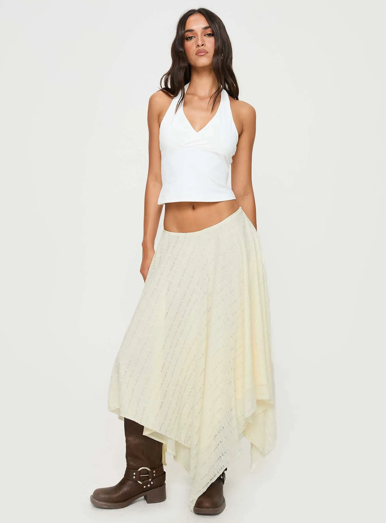 Cream Beige High Waist Pleated Textured Midi Skirt Midi-Length Falda Feminine Accordion Trendy Elegant Women's Fashion Mid-Lengt