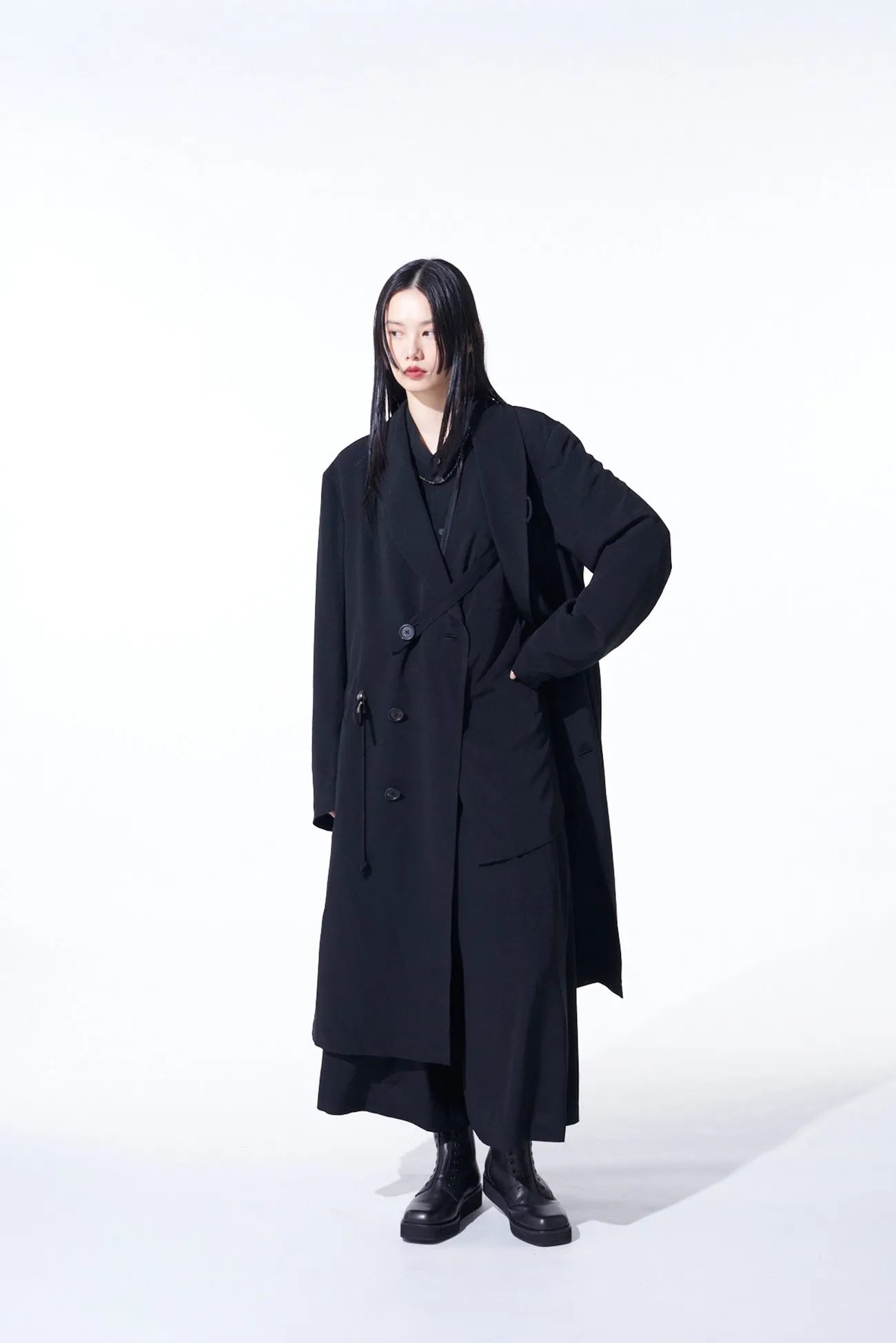 CREPE de CHINE SHAWL COLLAR DOUBLE-BREASTED COAT