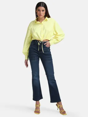 Cropped Shirt with Waist Drawstring Detail