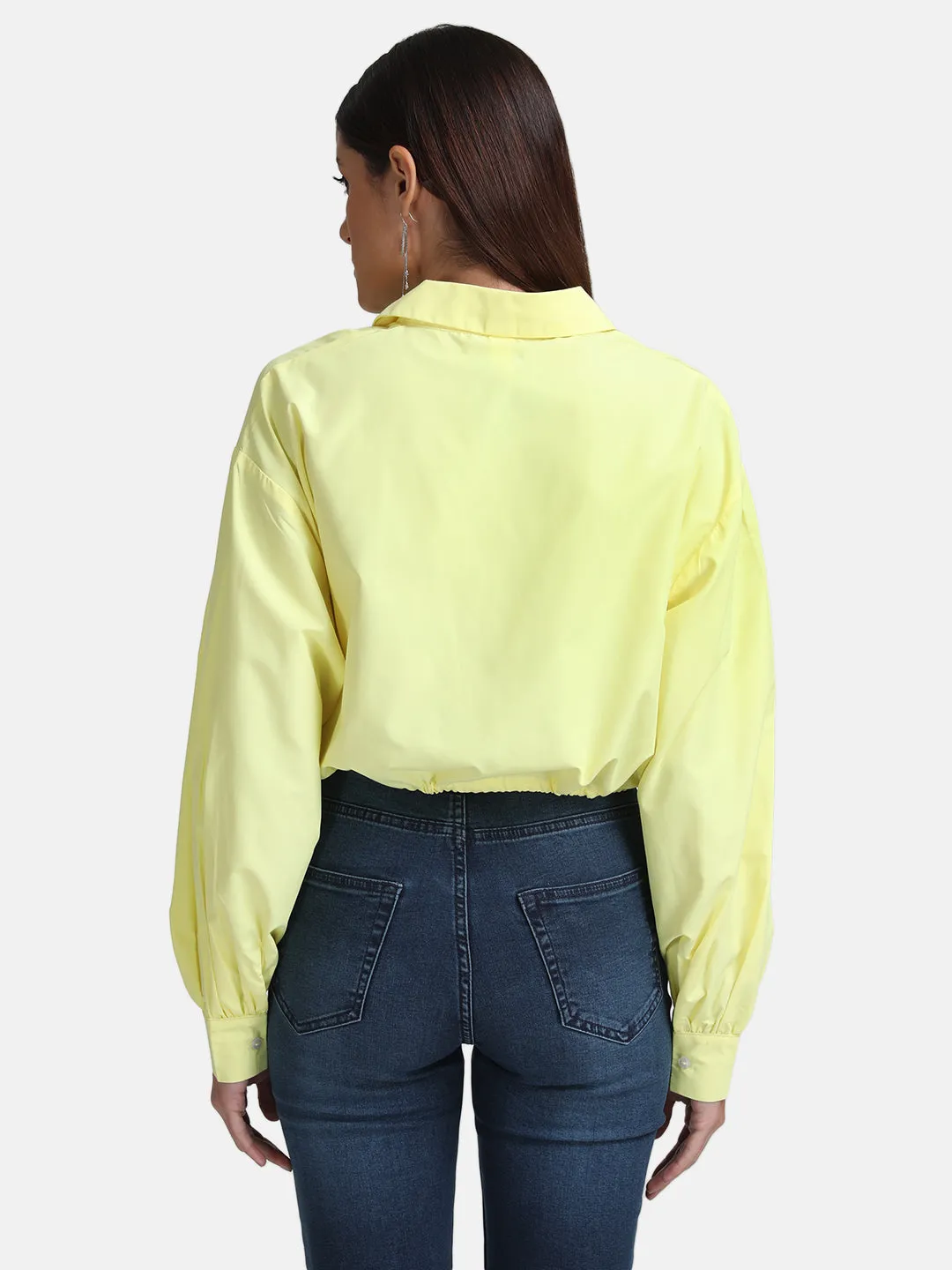 Cropped Shirt with Waist Drawstring Detail