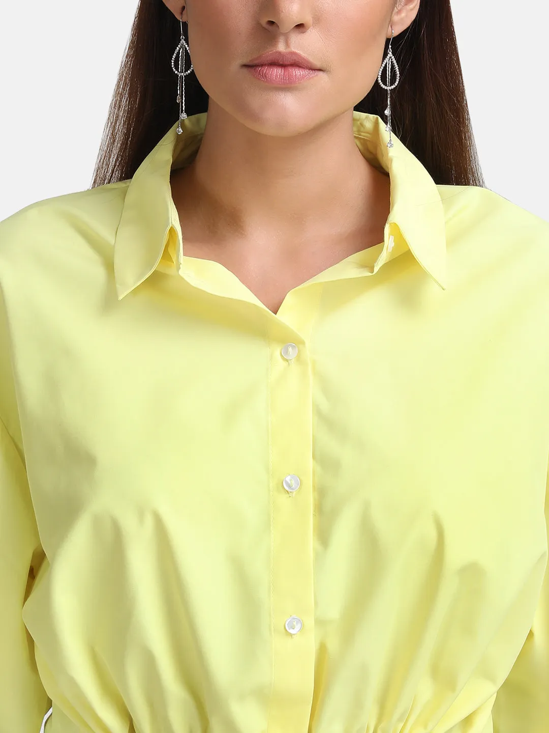 Cropped Shirt with Waist Drawstring Detail