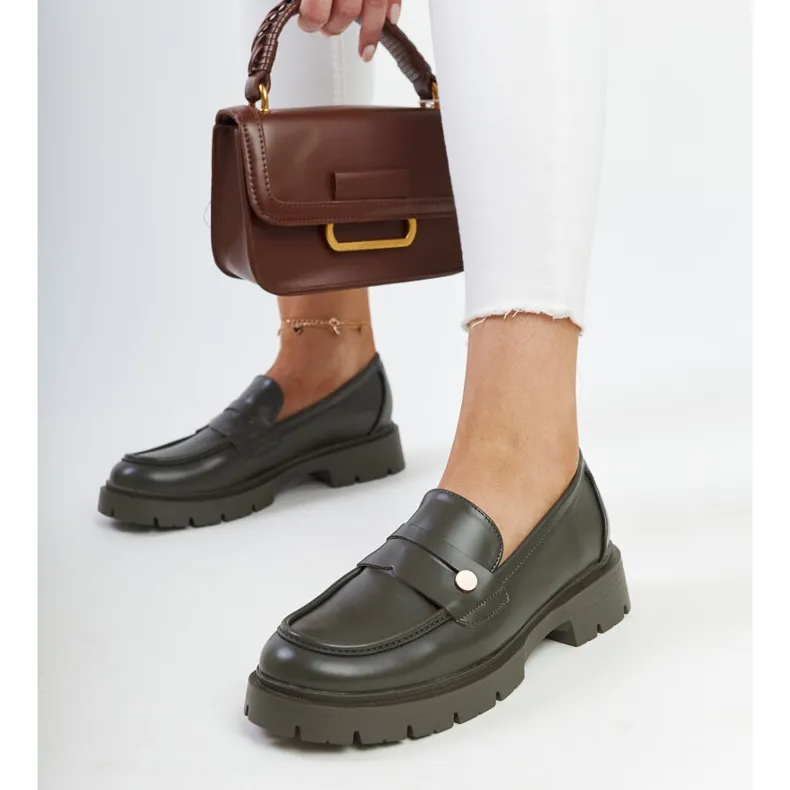 Dark Green Eco Leather Moccasins