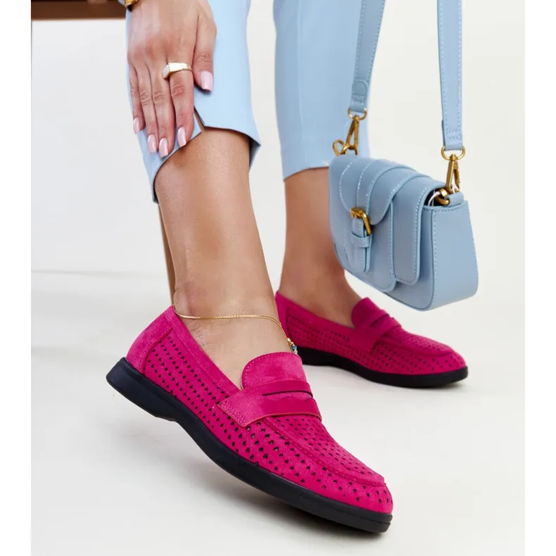 Dark pink suede moccasins by Vinceza