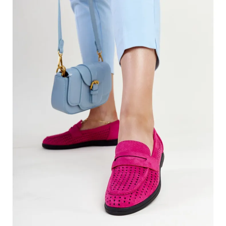 Dark pink suede moccasins by Vinceza