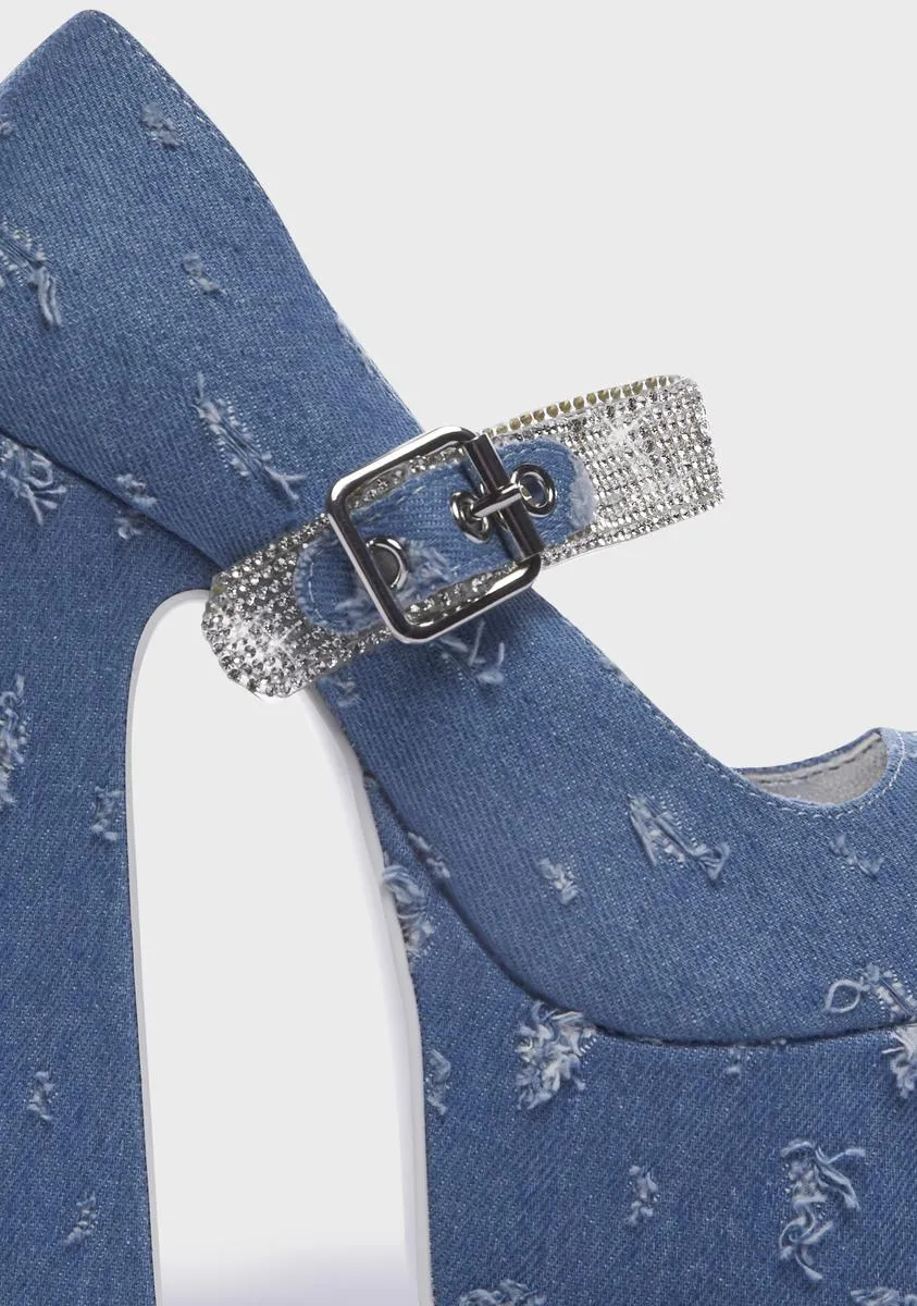 Denim Stardust Mary Jane Heels-