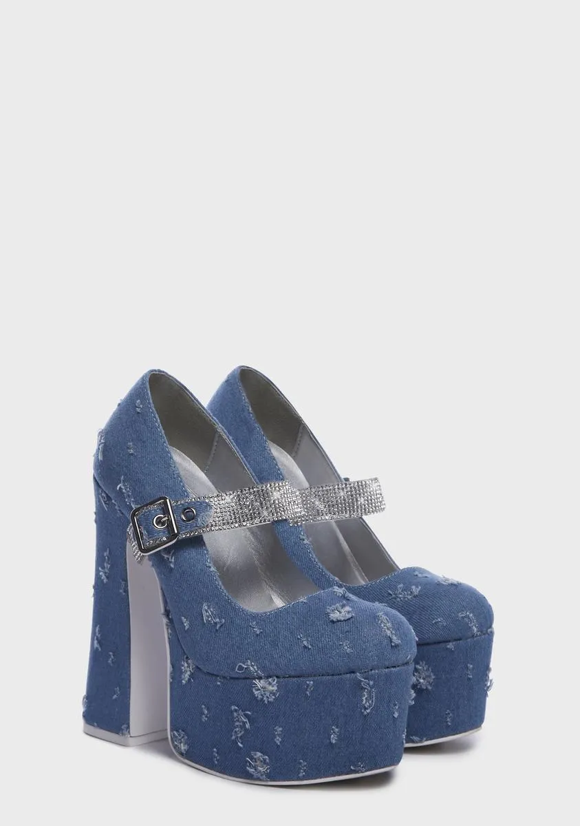 Denim Stardust Mary Jane Heels-