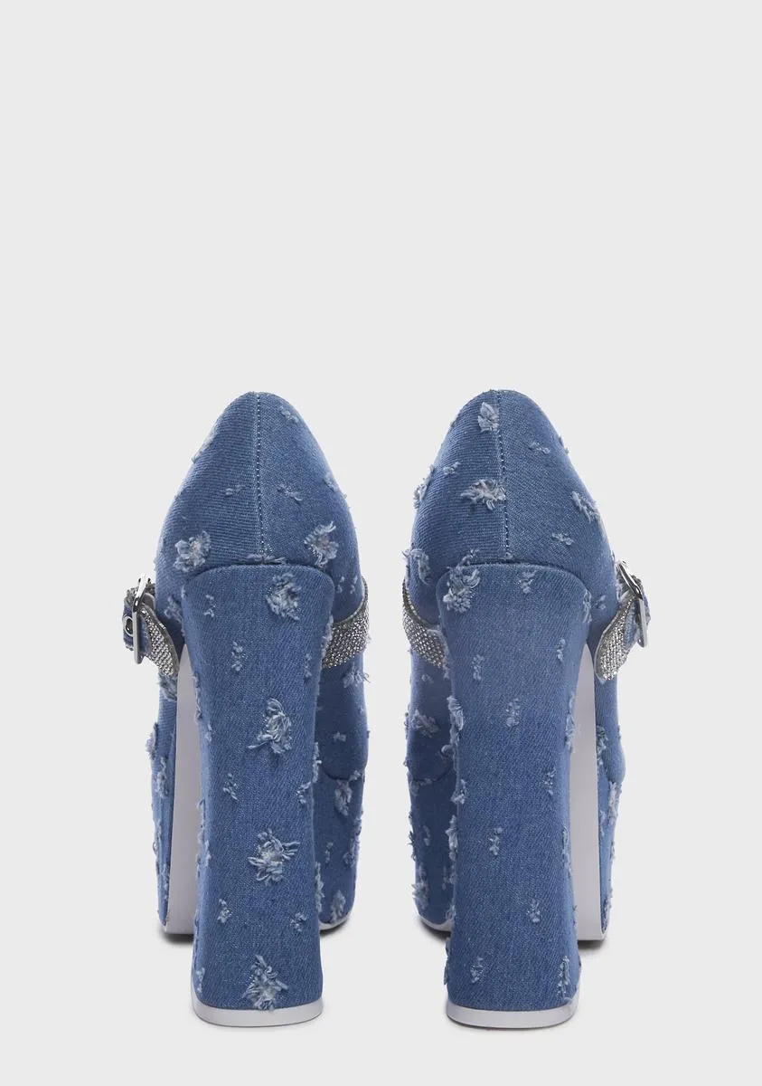 Denim Stardust Mary Jane Heels-