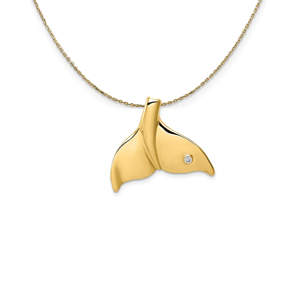 Diamond Whale Tail Slide in Polished 14k Yellow Gold Necklace