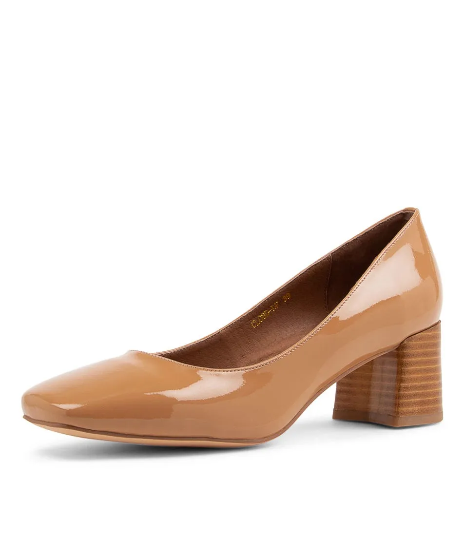 DIANA FERRARI Cloud Camel Patent Leather Heels