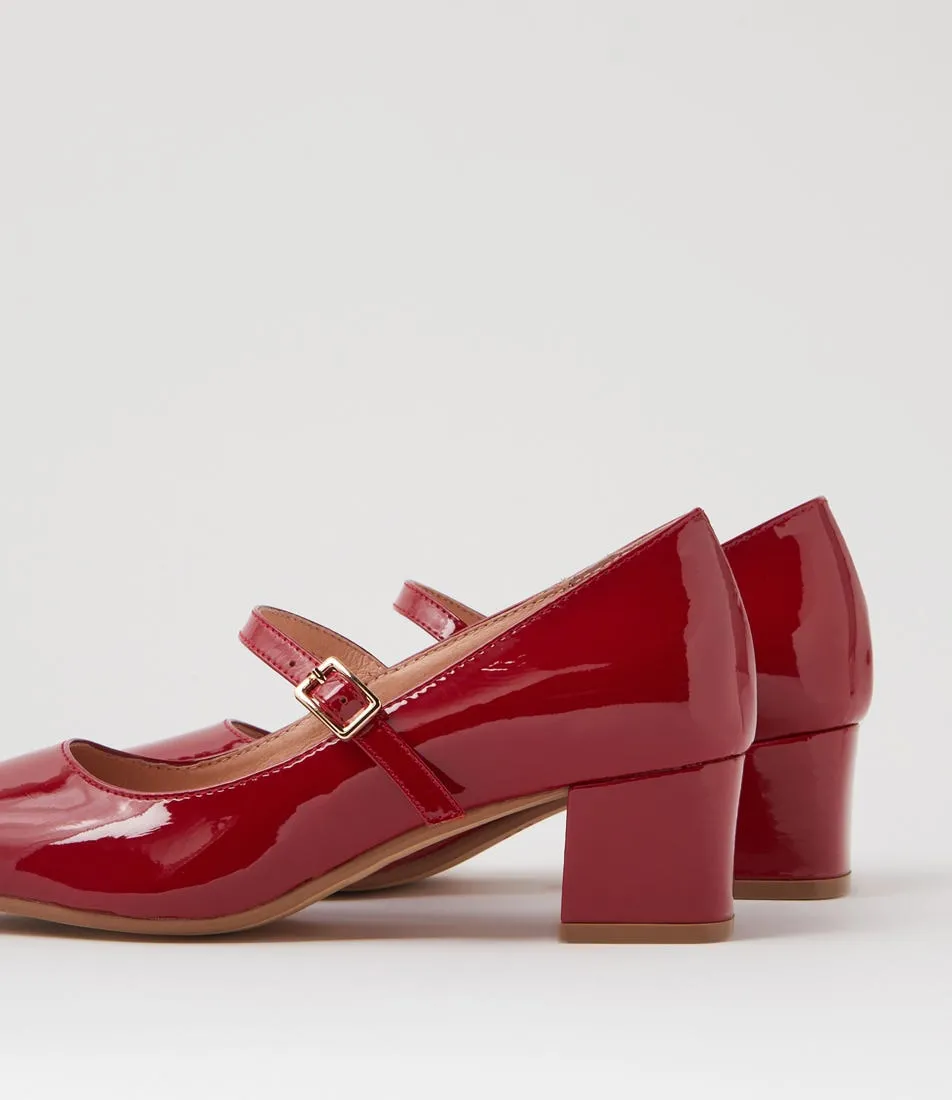 DIANA FERRARI Ovale Deep Red Patent Leather Mary Jane Heels