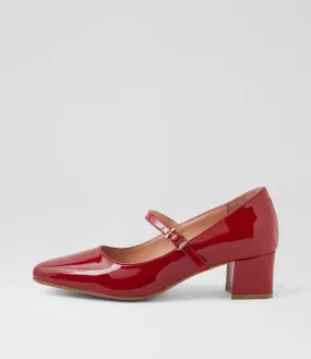 DIANA FERRARI Ovale Deep Red Patent Leather Mary Jane Heels