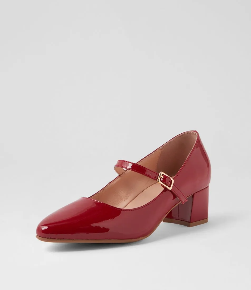 DIANA FERRARI Ovale Deep Red Patent Leather Mary Jane Heels