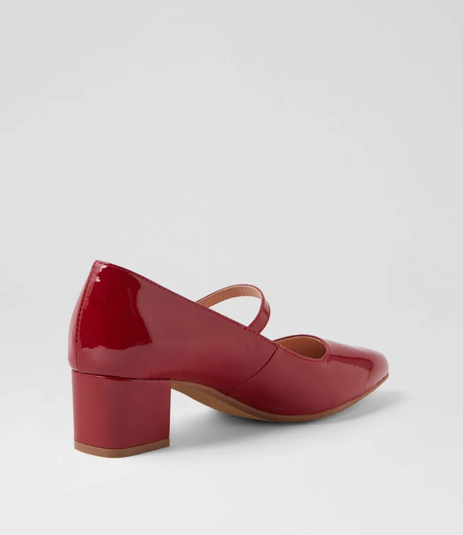 DIANA FERRARI Ovale Deep Red Patent Leather Mary Jane Heels