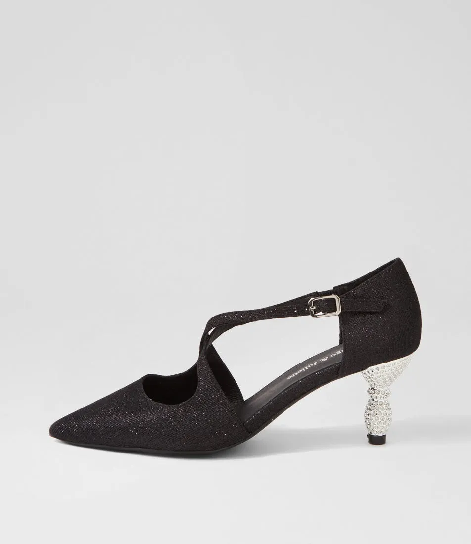 DJANGO & JULIETTE Electrik Black Sparkle Fabric Heels