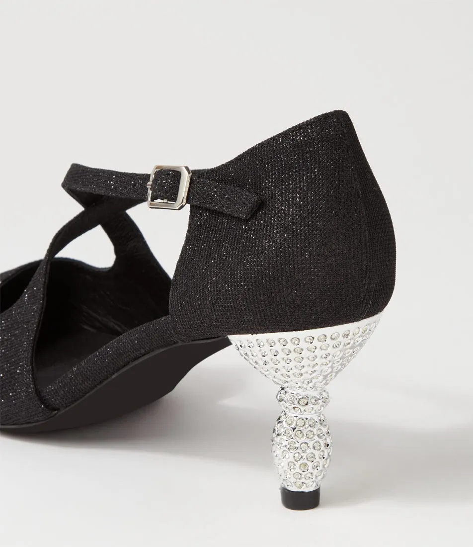 DJANGO & JULIETTE Electrik Black Sparkle Fabric Heels