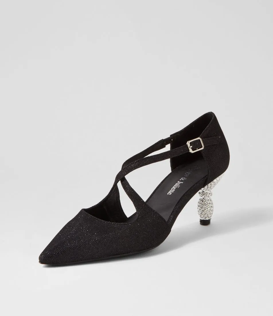 DJANGO & JULIETTE Electrik Black Sparkle Fabric Heels