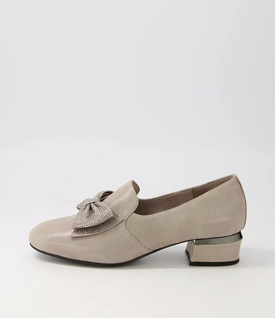 DJANGO & JULIETTE Grenada Taupe Leather Jewels Heels