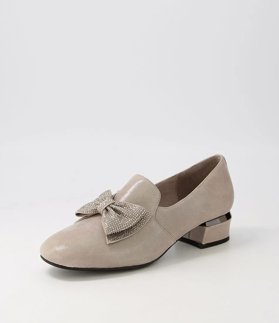 DJANGO & JULIETTE Grenada Taupe Leather Jewels Heels