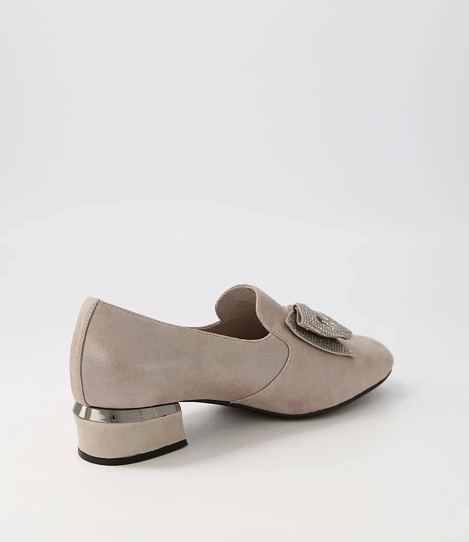 DJANGO & JULIETTE Grenada Taupe Leather Jewels Heels