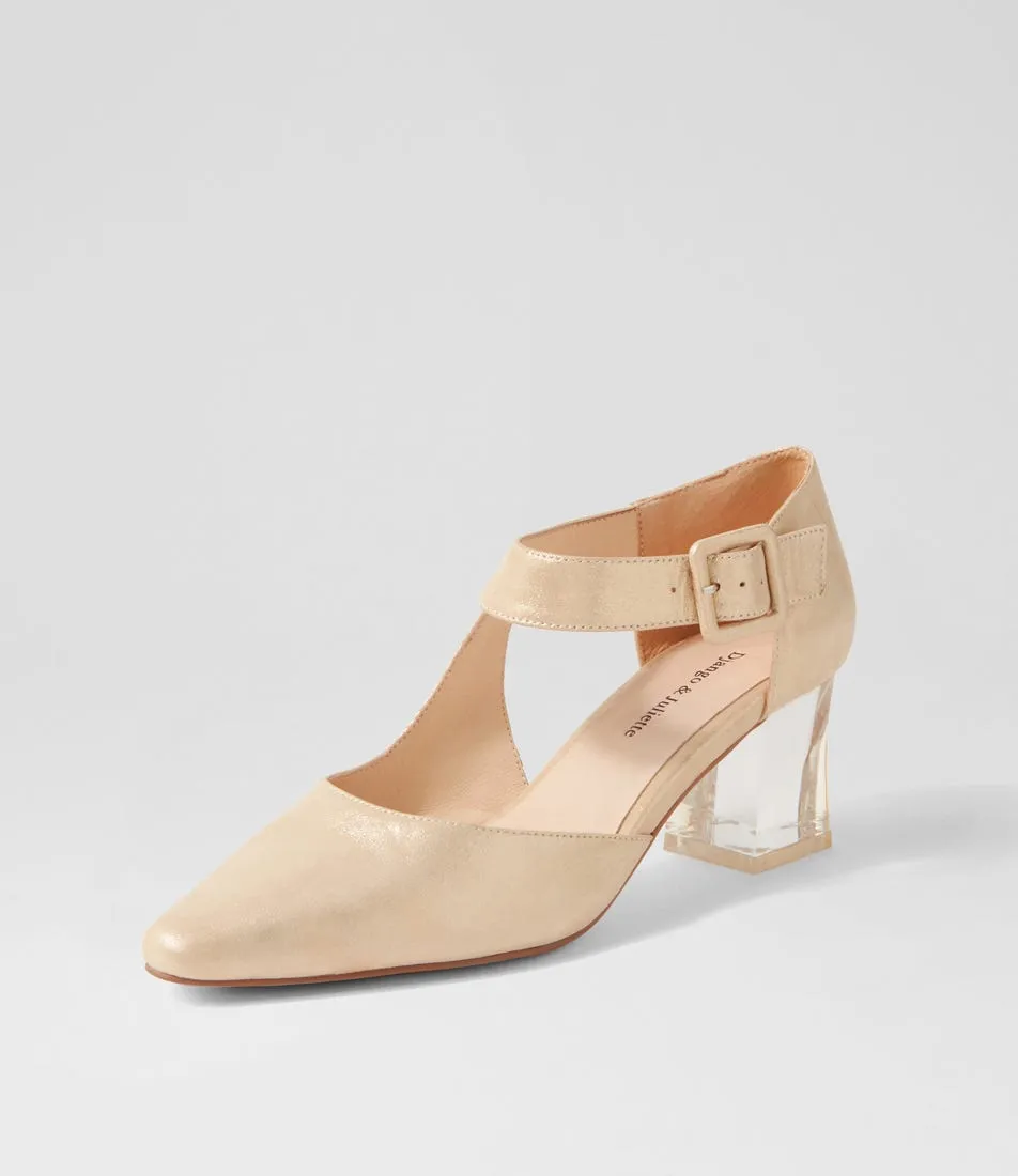 DJANGO & JULIETTE Happie Old Gold Shimmer Leather Heels