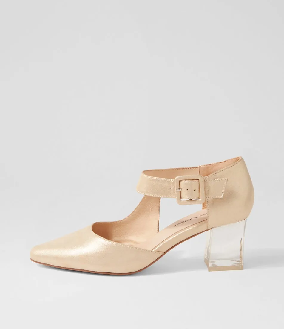 DJANGO & JULIETTE Happie Old Gold Shimmer Leather Heels