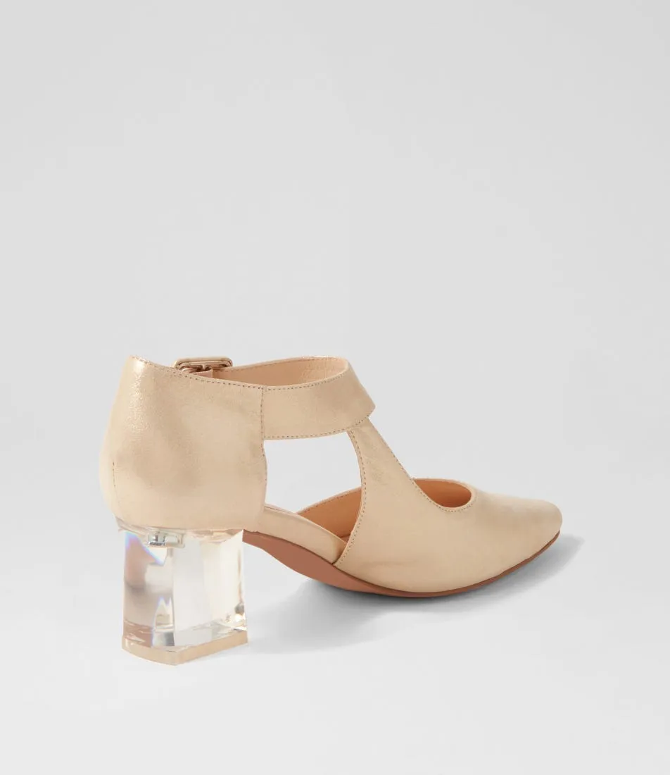 DJANGO & JULIETTE Happie Old Gold Shimmer Leather Heels