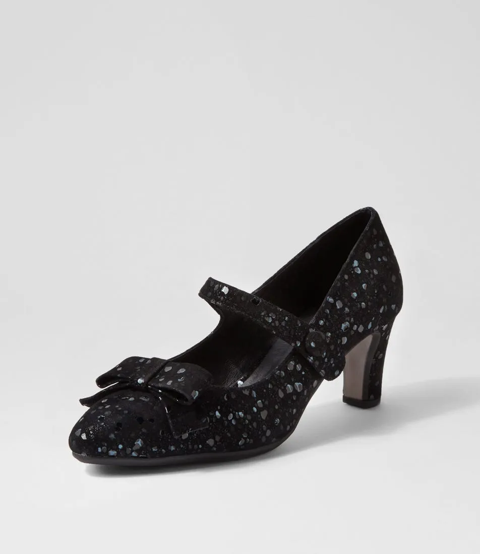 DJANGO & JULIETTE Tinar Black Sparkle Suede Heels