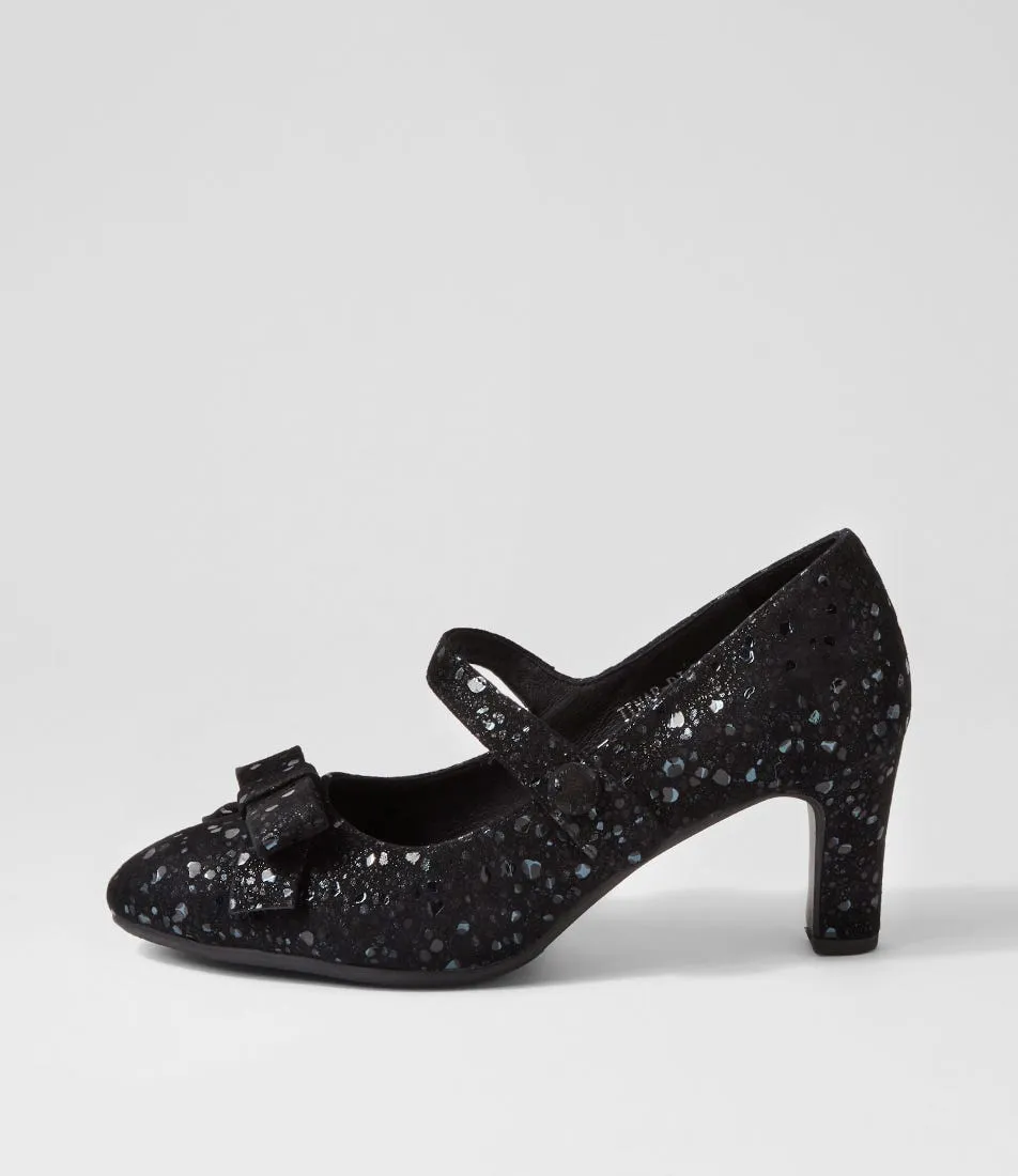 DJANGO & JULIETTE Tinar Black Sparkle Suede Heels