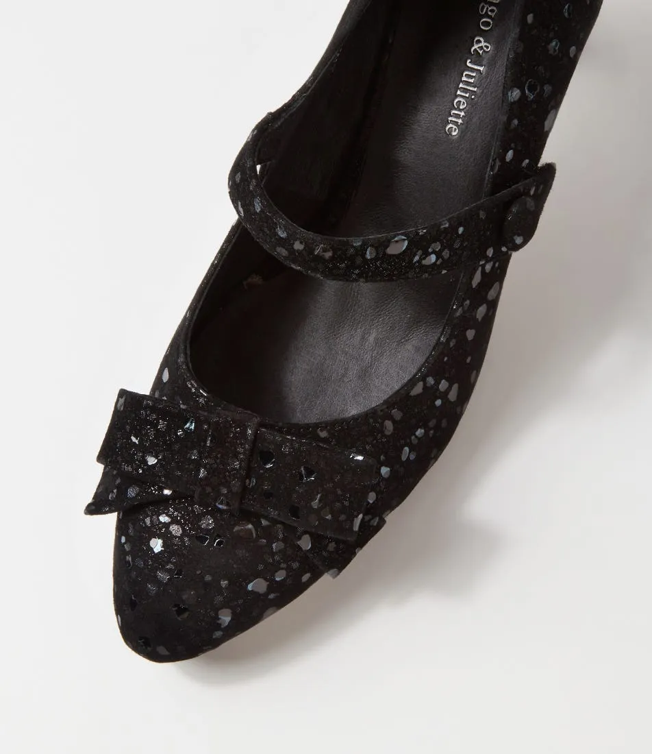 DJANGO & JULIETTE Tinar Black Sparkle Suede Heels