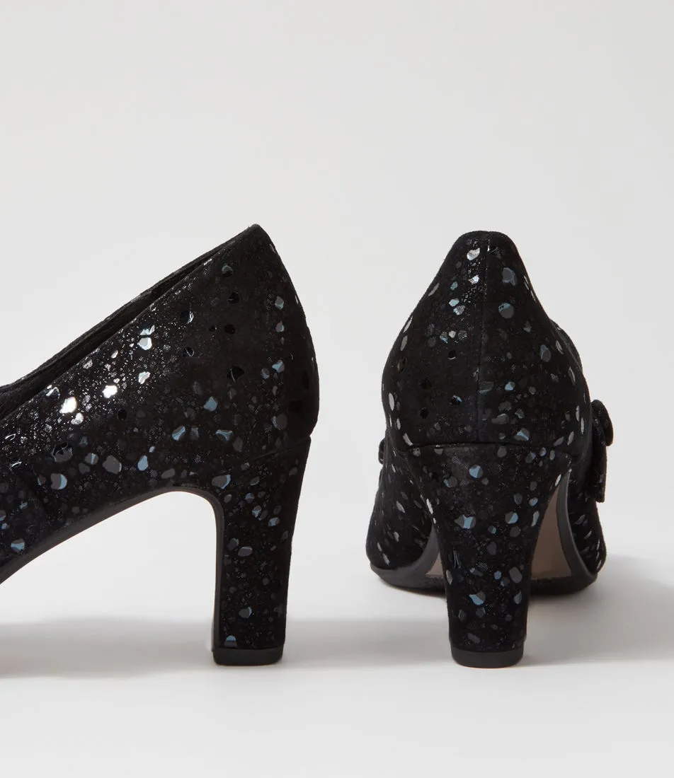 DJANGO & JULIETTE Tinar Black Sparkle Suede Heels