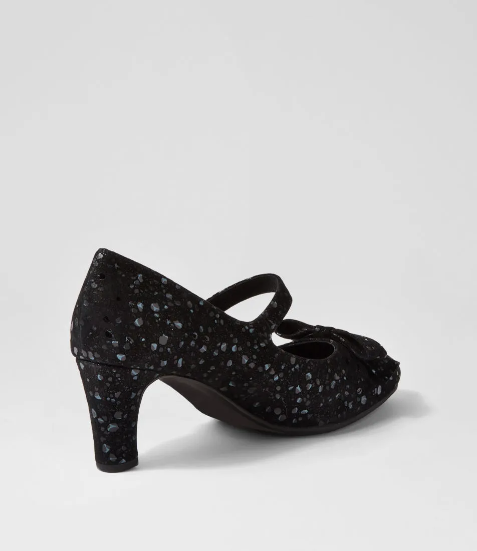 DJANGO & JULIETTE Tinar Black Sparkle Suede Heels