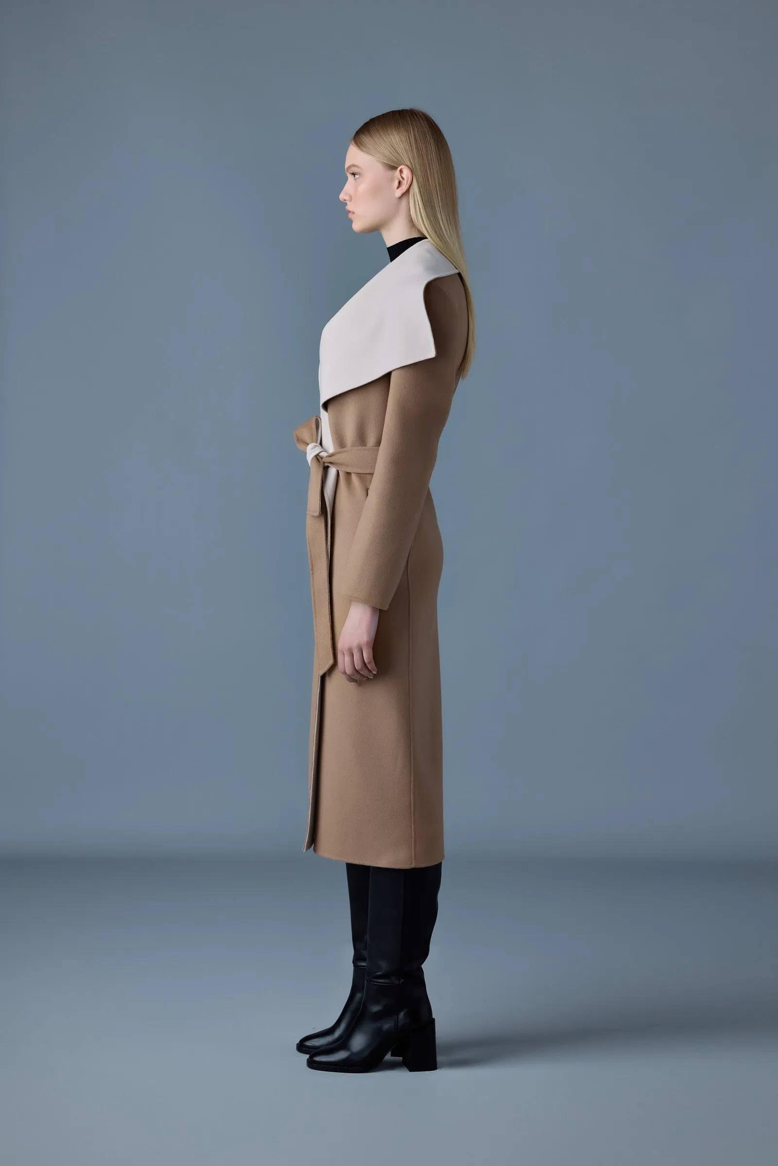 Double-face wool wrap coat