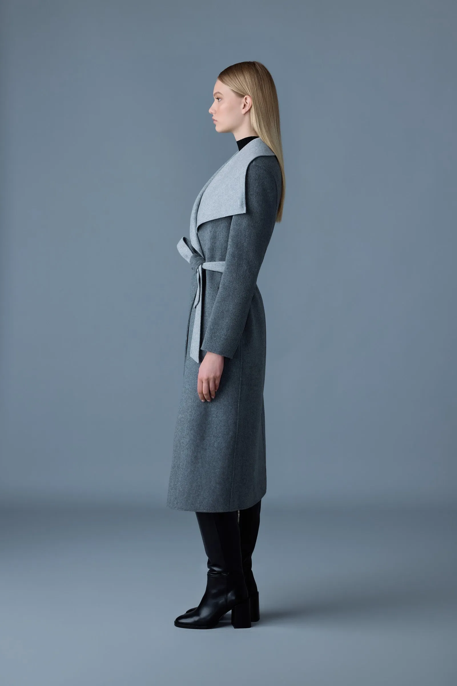 Double-face wool wrap coat