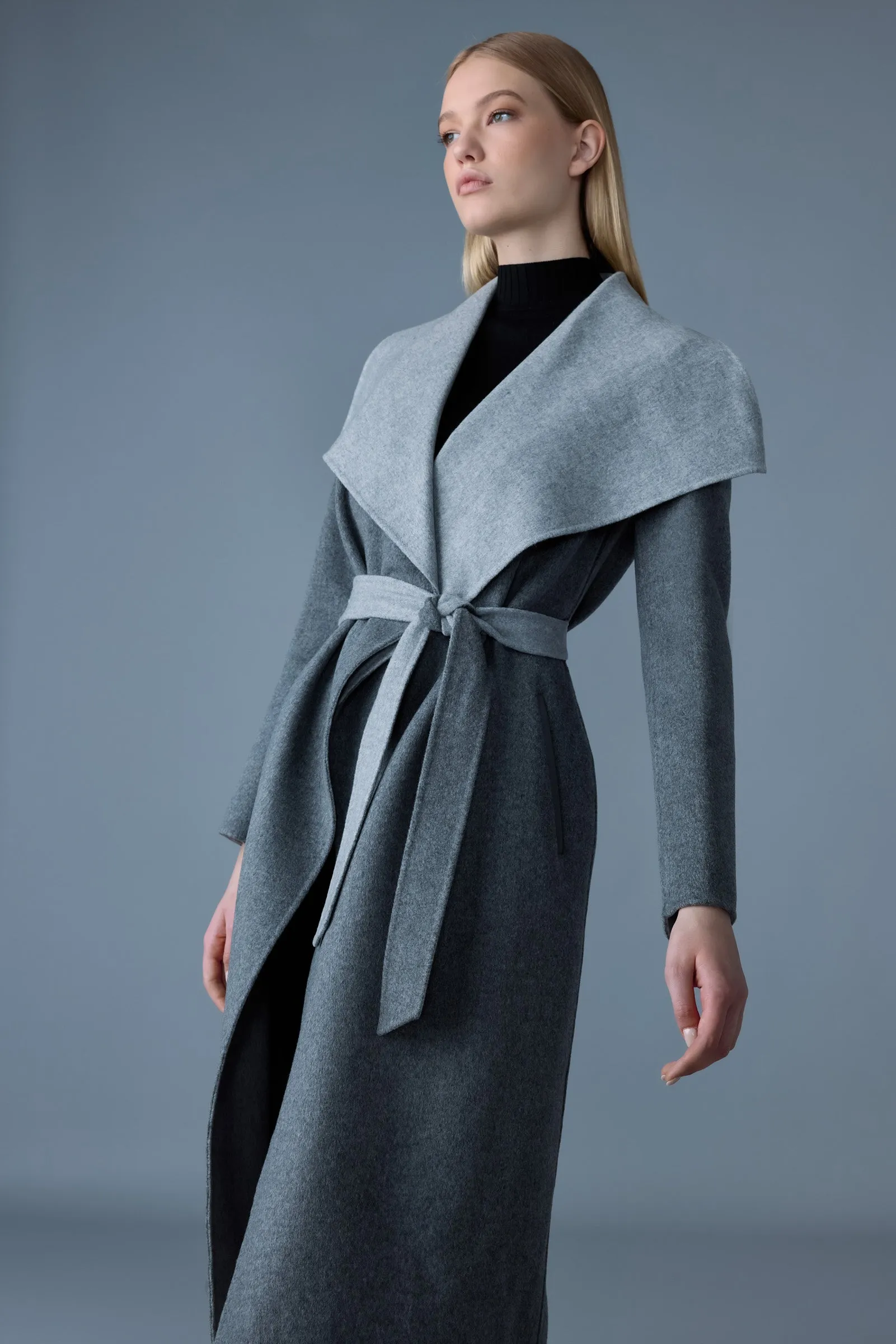 Double-face wool wrap coat