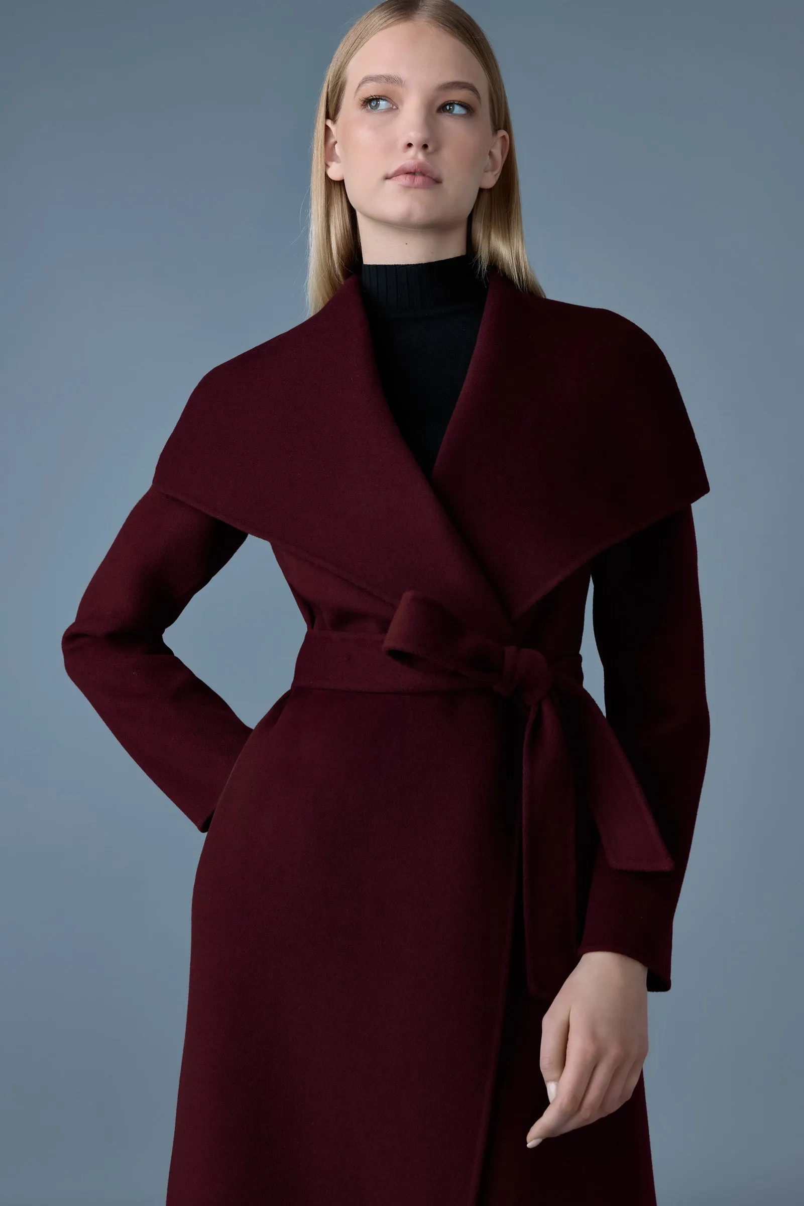 Double-face wool wrap coat