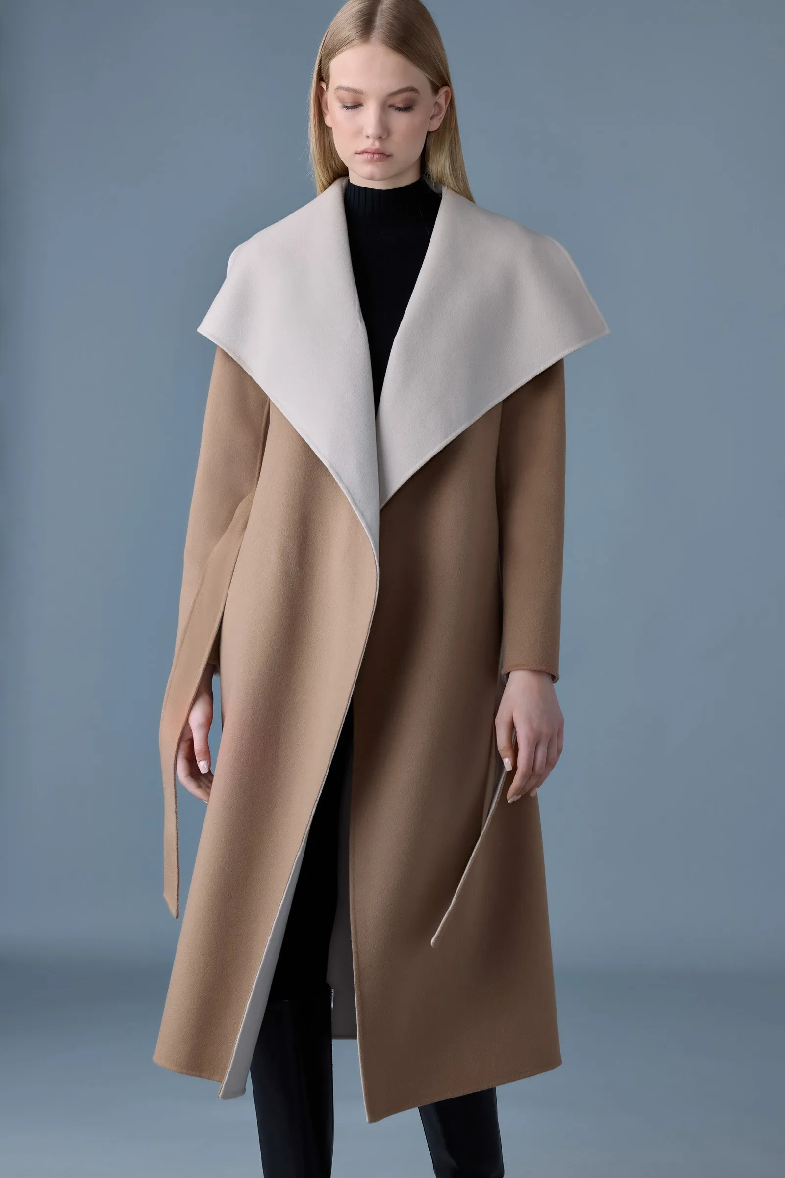 Double-face wool wrap coat