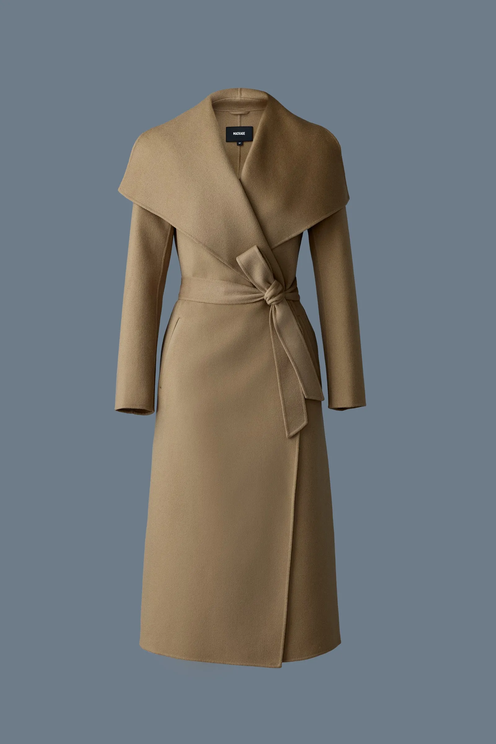 Double-face wool wrap coat