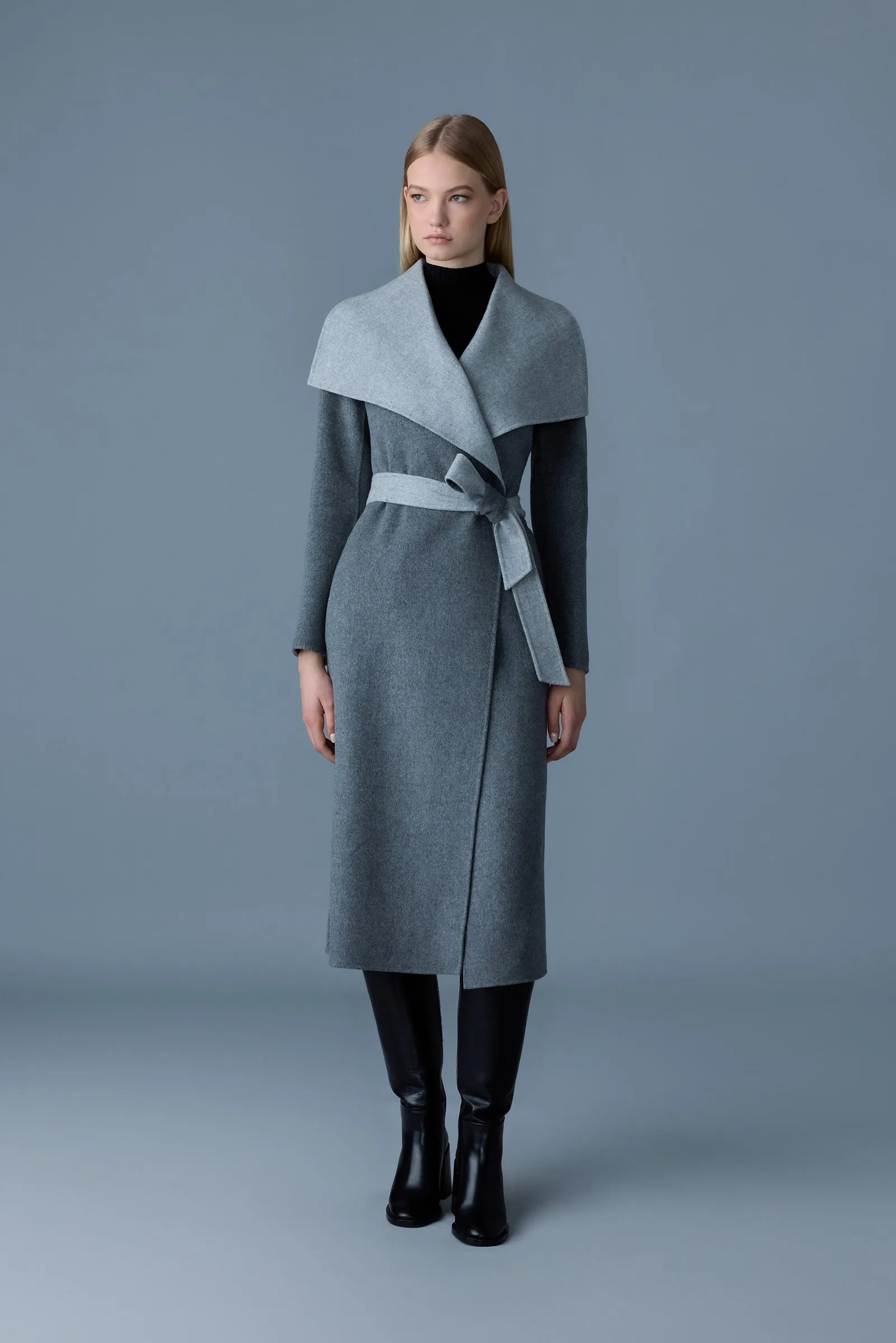 Double-face wool wrap coat