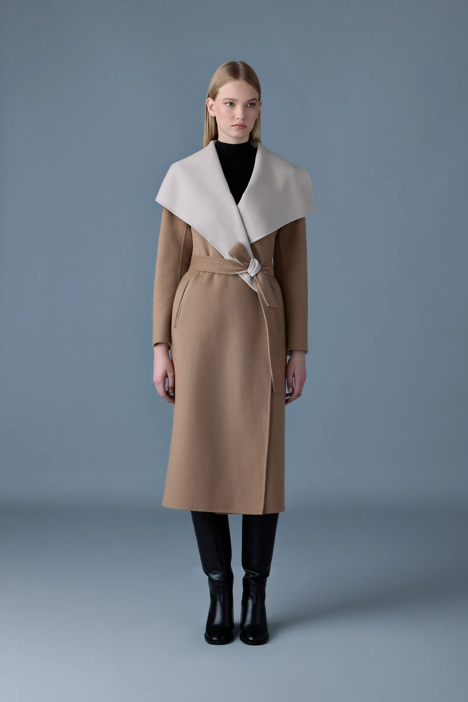 Double-face wool wrap coat