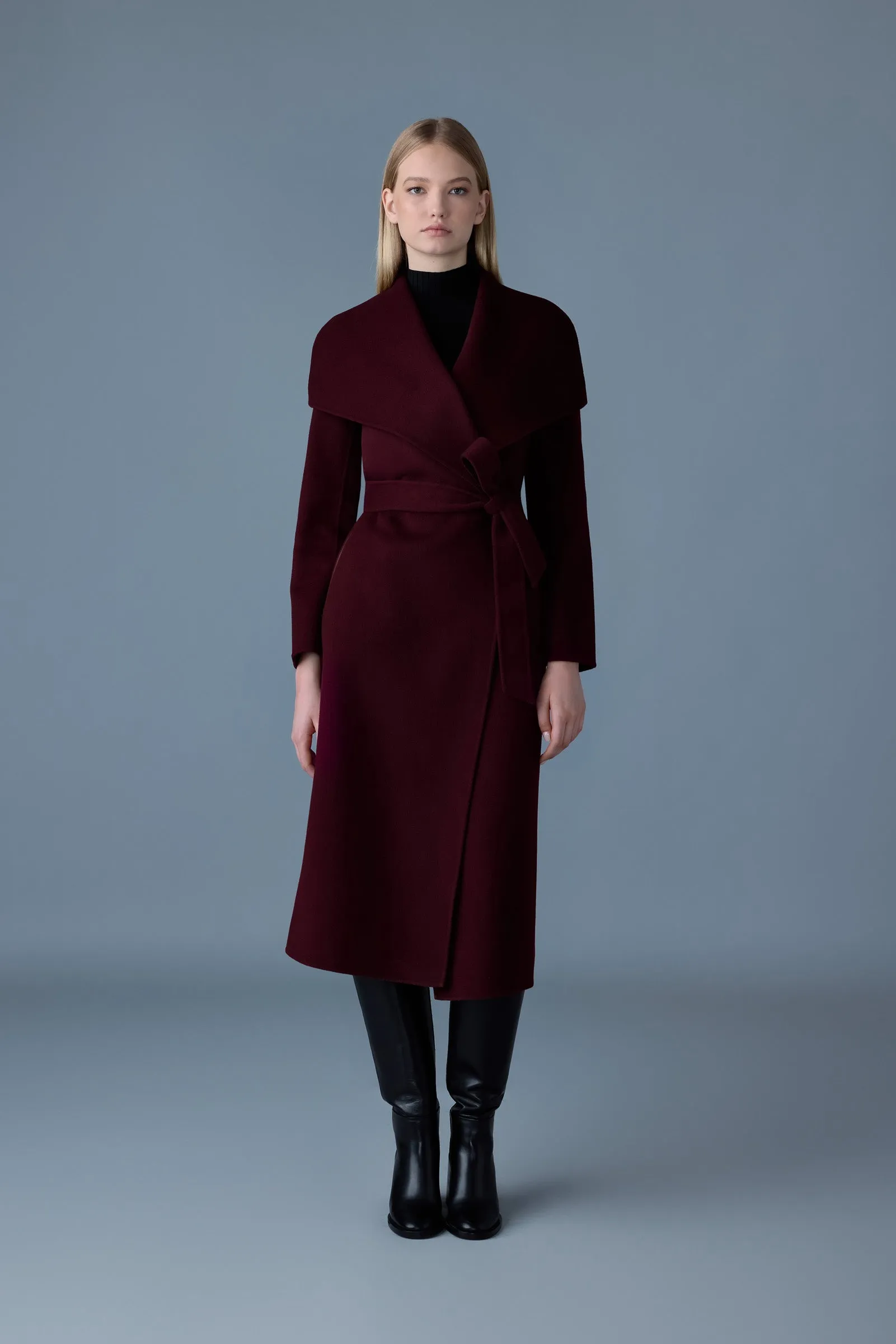 Double-face wool wrap coat