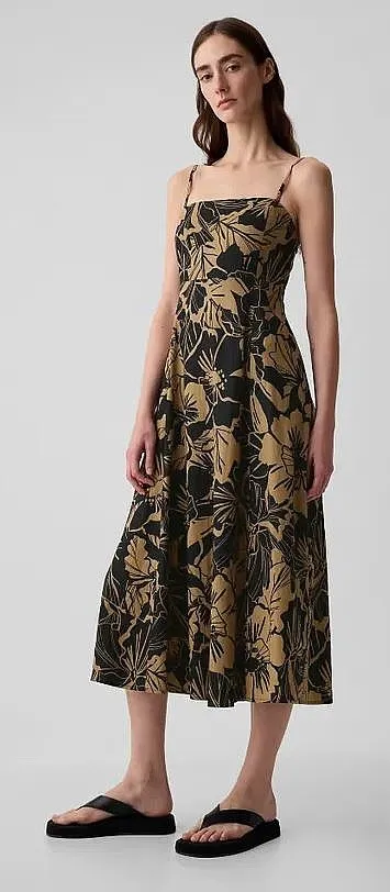 dress GAP SL Sqnk Empire Waist Linen Midi - Brown FL - women´s