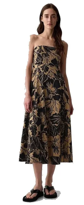 dress GAP SL Sqnk Empire Waist Linen Midi - Brown FL - women´s