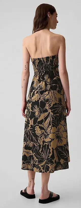 dress GAP SL Sqnk Empire Waist Linen Midi - Brown FL - women´s