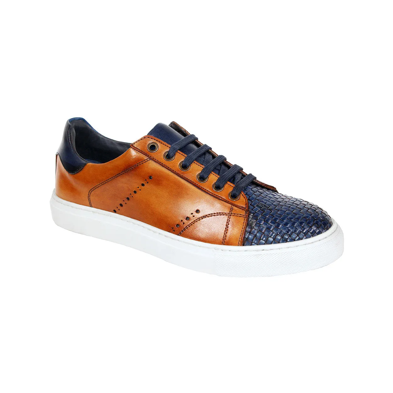 Duca Sorrento Men's Shoes Navy/Cognac Calf Sneakers (D1107)