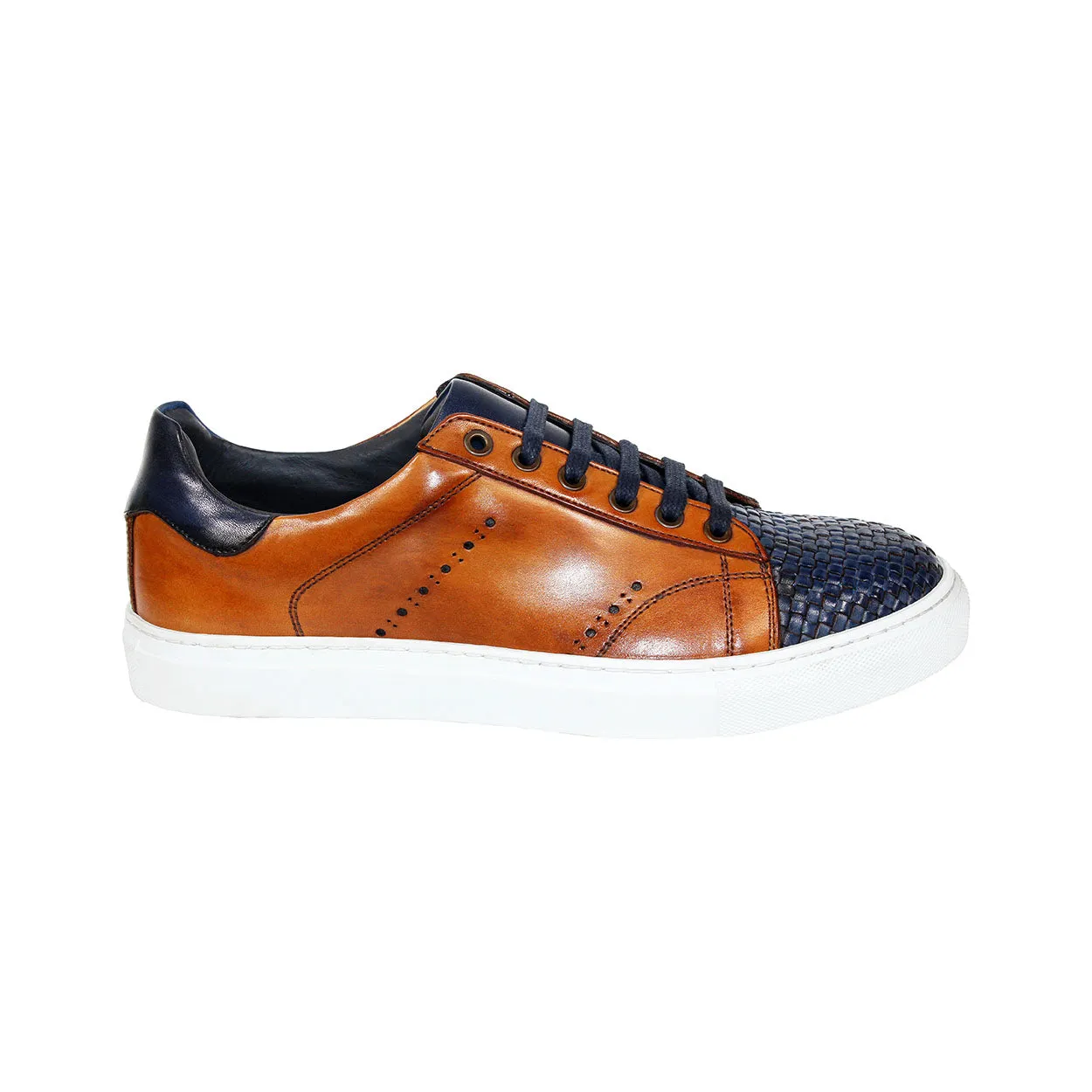 Duca Sorrento Men's Shoes Navy/Cognac Calf Sneakers (D1107)