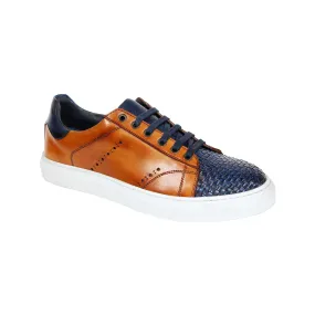 Duca Sorrento Men's Shoes Navy/Cognac Calf Sneakers (D1107)