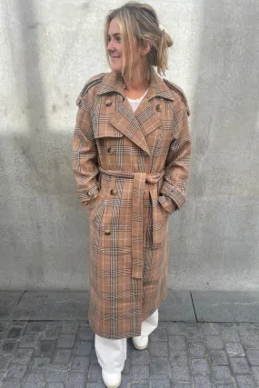 Ducie Wool Brown Check Coat - Everly Style